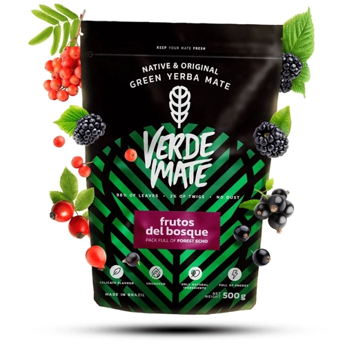 Yerba Verde Mate Green Frutos del Bosque 500 g - jarzębina owoc róża jeżyny maliny liście