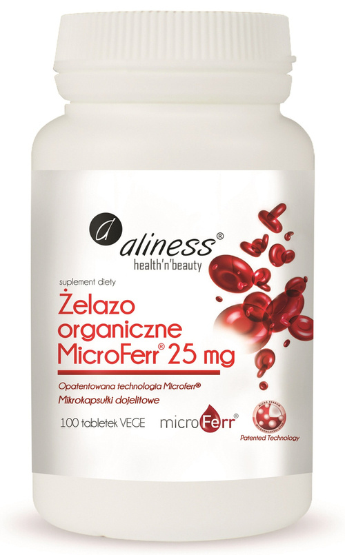 Żelazo organiczne MicroFerr 25 mg 100 tabl. Aliness - suplement diety