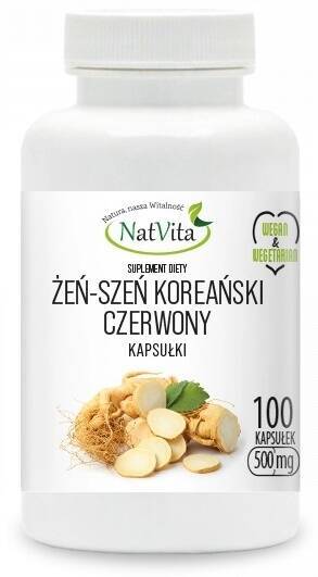 Żeń-Szeń koreański czerwony 500 mg - suplement diety 100 kaps. - NatVita