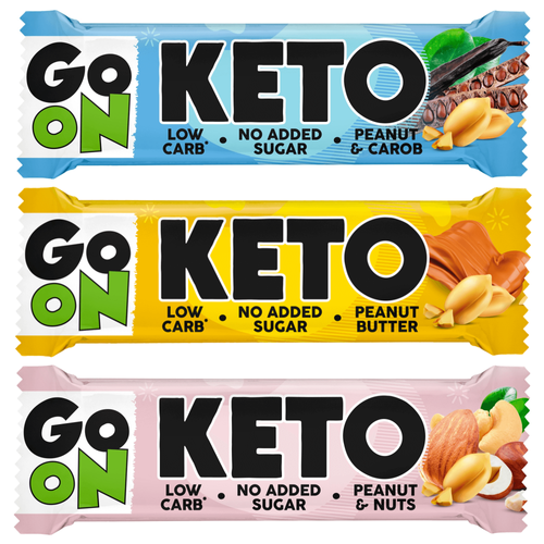 Zestaw Go On KETO Bar Peanut - Batony orzechowe Bez Cukru - orzechy chia karob