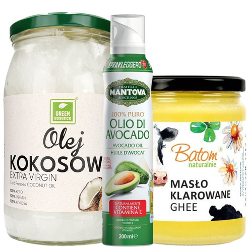 Zestaw KETO - Olej kokosowy Extra Virgin + Masło klarowane Ghee + Olej awokado spray