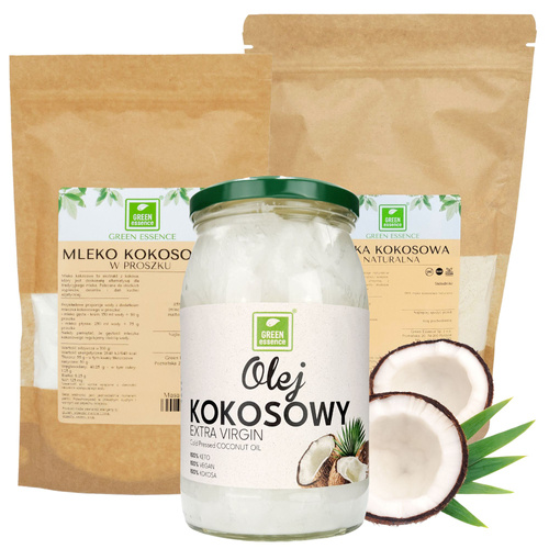 Zestaw kokosowy Mąka kokosowa 1 kg + Olej kokosowy Extra Virgin 900 ml + Mleko kokosowe w proszku 250 g