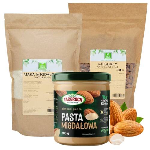 Zestaw migdałowy Mąka migdałowa 1 kg + Migdały całe 1 kg + Pasta migdałowa 300 g Targroch