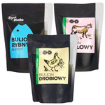 Bulion w płynie Drobiowy BIO Wołowy + Rybny saszetka Food Studio - Zestaw saszetki 3x 350 ml