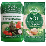 Sól kamienna Kłodawska niejodowana biała + miałka różowa drobna - Zestaw soli kamiennej 2x 1,1 kg